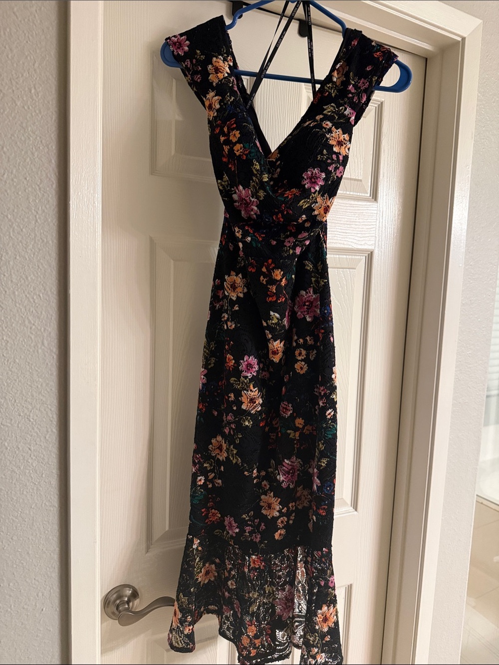 Guess Black Floral V-Neck Maxi Dress with Crossback Straps
